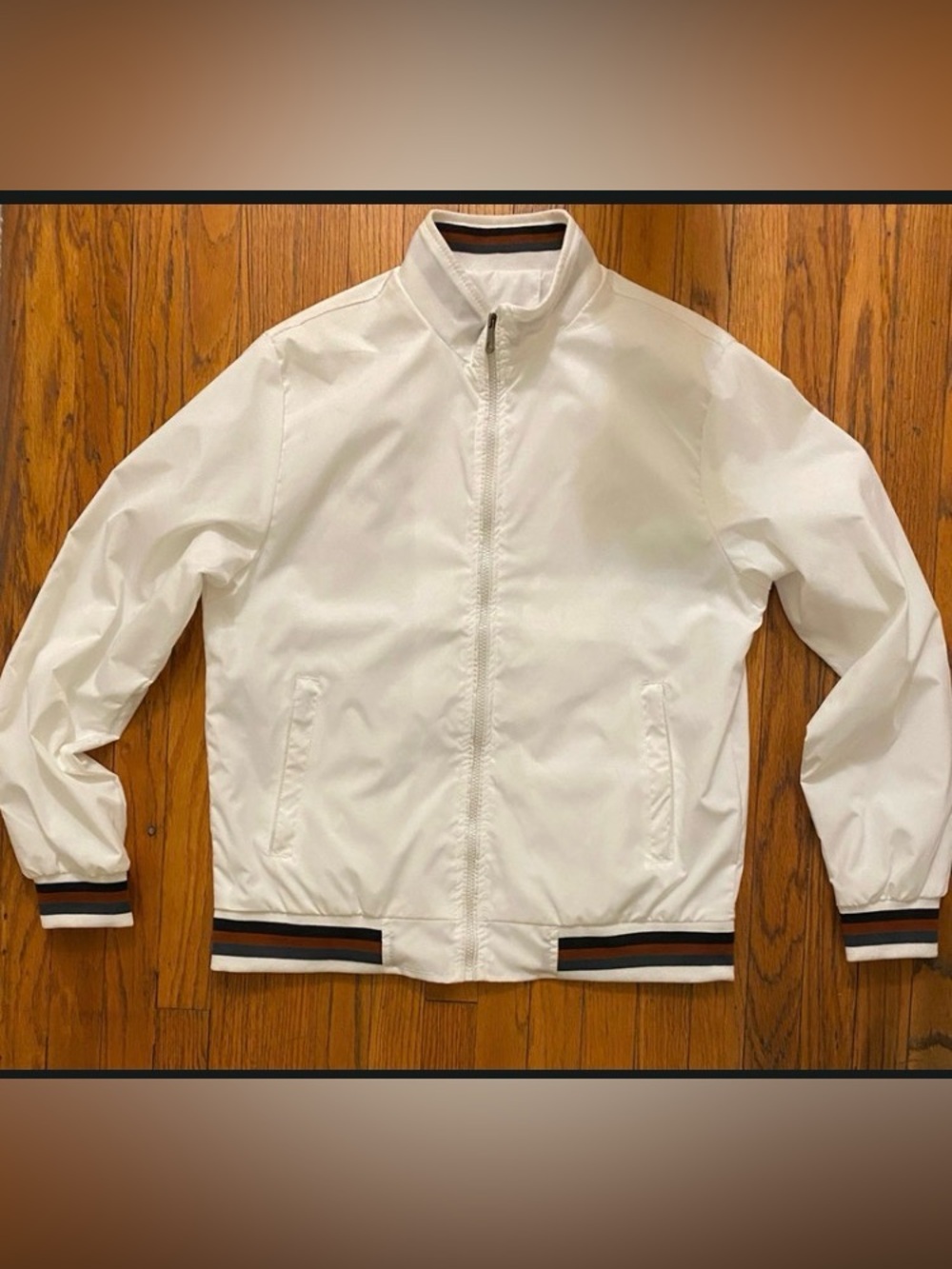 Vintage Style Racing Windbreaker Jacket White Black Maroon Green Sz Medium